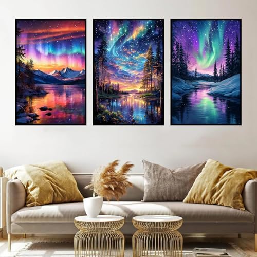 Axquilon 3 Packs Aurora Framed Paint by Numbers Kit for Adults 8x10in