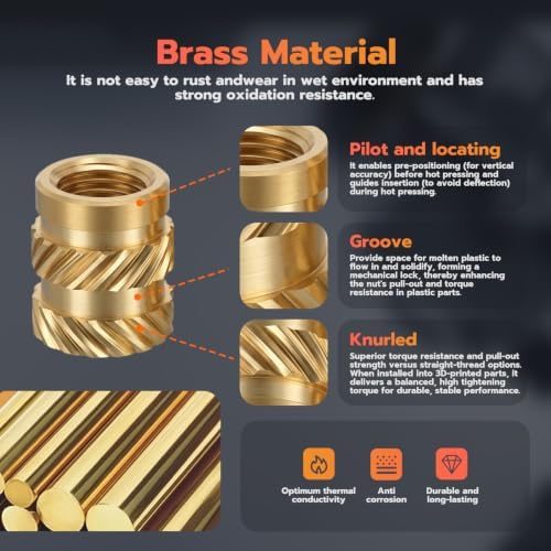 Threaded Inserts with M2-M8 Heat Set Insert Tools,Brass Metric Knurled Nuts for 3D Printing Components and Plastic Parts (M2.5x4x4-100Pcs)