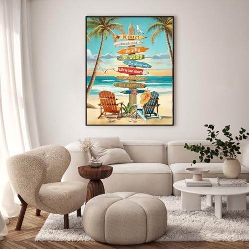 Paint by Numbers Kit for Adults, Beach Sign Number Painting, 16 x 20 Inch | DIY Adult Paint by Number Kit on Canvas for Beginners, without Frame, Coastal Wall Decor, Stress Relief Craft Gift