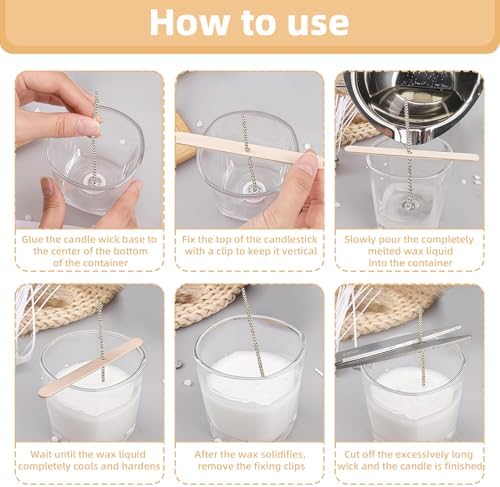 Candle Wicks Kit - 50pcs 8 Inch Natural Candles Wicks with 10pcs Wooden Holders 120 Pcs Wick Stickers for Soy Wax Beeswax Coconut Wax Candle Making Supplies