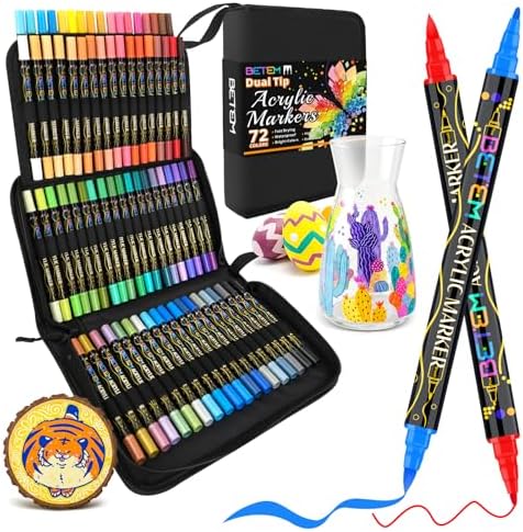 Betem 72 Colors Paint Markers for Glass, Dual Tip Acrylic Paint Pens