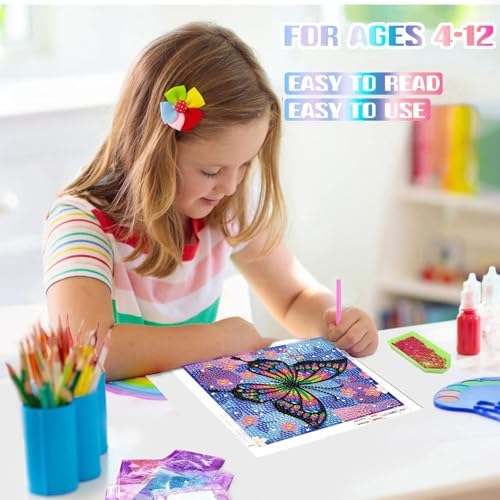 Butterfly Diamond Art Painting Kits for Kids with Frame Ages 6-12 (7x7 in)