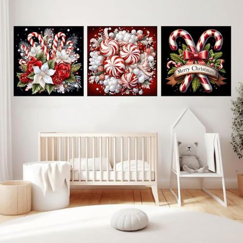 EIBEILI Christmas Diamond Painting Set, 3-Piece Diamond Painting Set (Adults), 5D Diamond Painting Set (Adults), DIY Round Full Diamond Gemstone Art Painting, Home Wall Decoration, 12 x 12 inches