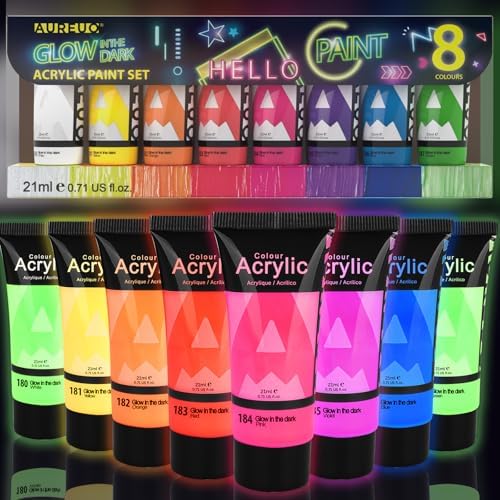 AUREUO Glow in the Dark Acrylic Paint - 8 Colors x 0.71 Fl Oz / 21ml