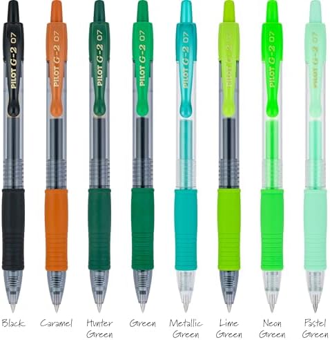 PILOT G2 Gel Roller Pens, G2 Boost Green Pens Pack, 8 Pack Pouch, Assorted