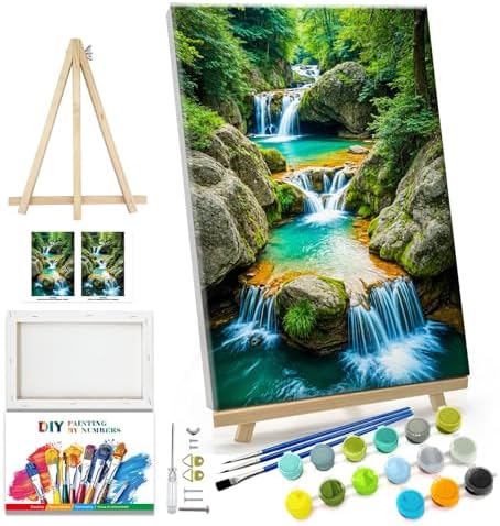 JOOZ Paint by Numbers Kit for Adults with Frame Waterfall 8x12 Inch