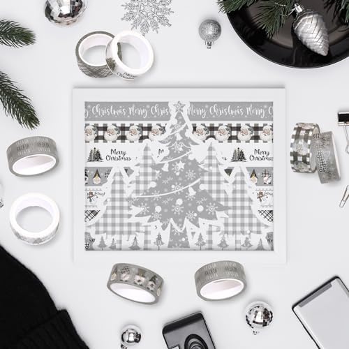 Whaline 12 Rolls Christmas Washi Tape Grey Farmhouse Washi Tape Assorted Xmas Masking Decorative Party Gift Paper Tape for DIY Craft Scrapbook Decor Party Favor Supplies