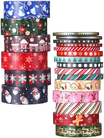 Outus 21 Rolls Christmas Gold Foil Holiday Washi Tape Decorative, Classic