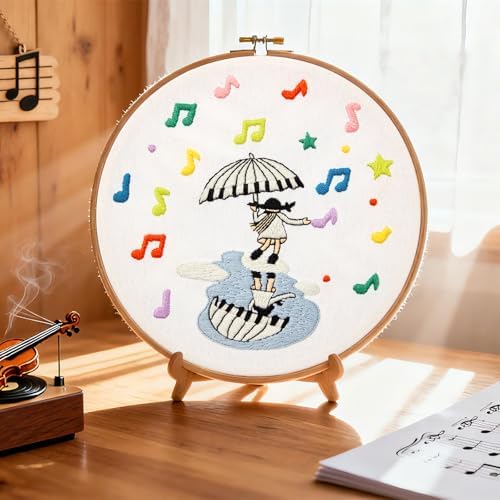 Hand DIY Embroidery Kits for Beginners Adults, Cute Crewel Embroidery Art Kits, Stamped Cross Stitch Kits for Beginners Adults Craft Kits for Women, Entire Set of Embroidery Supplies & Video Tutorial