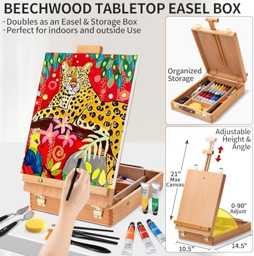 ARTALLY 66-Piece Acrylic Painting Kit with Desktop Easel,32 Colors Acrylic Paint Set(22ML), Paint Brush Set & Case, Brush Basin, Complete Art Supplies Painting Set for Adults, Artists, Beginners