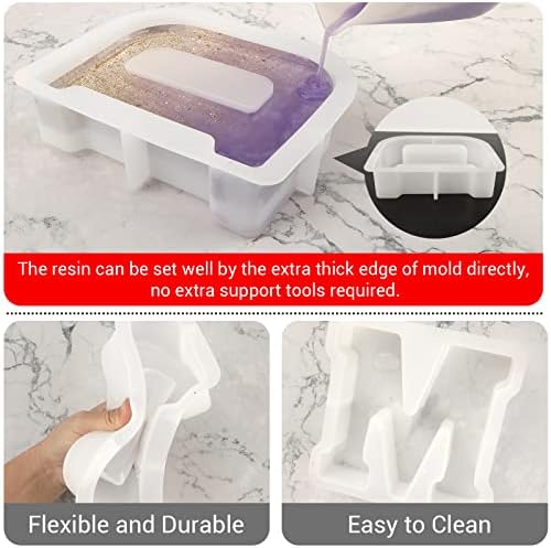 Gartful 7 Inch Large Letter Molds for Resin, 3D M Capital Alphabet Epoxy Resin Mold, A to Z Thick Resin Letter Molds for Making Letters, Word Sign Art, DIY Crafts, Making Cake, Party Home Decor