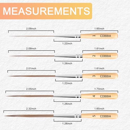 Long Liner Brushes - 5pcs Ox Ear Hair Detail Paint Brushes Extra Long Fine Point Tip Pinstriping Scroll Outlining Brush for Watercolor Acrylic Oil