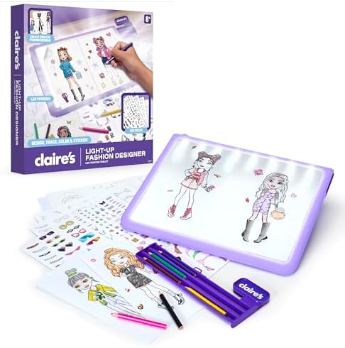 Claire’s Light-Up Fashion Designer LED Tracing Tablet - 330-Piece Arts & Crafts Kit| Fashion Templates, Stickers, Colored Pencils & Paper| Kids Coloring & Drawing Board Activity| Girls Toy Gift|Age 8+