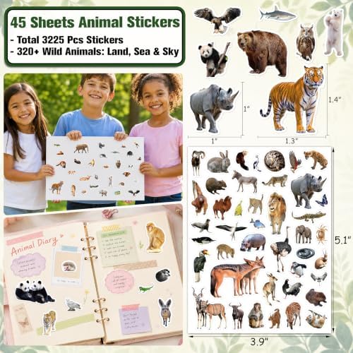 LINAYE 45 Sheets Animals Stickers for Kids Jungle Zoo Animals Stickers
