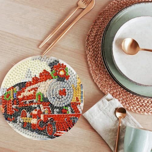 8 Pcs Christmas Diamond Painting Coasters Kits 4X4in (Cork Wooden Pad)