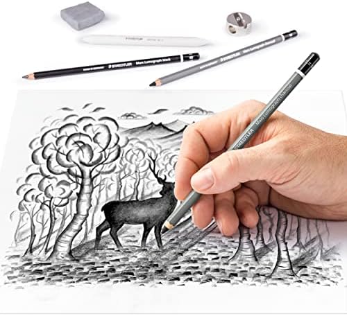 Staedtler Mars Lumograph Art Set | Drawing Kit with Charcoal and Graphite Drawing Pencils, Blending Stump, Kneadable Eraser and Dual Hole Sharpener 61 100C