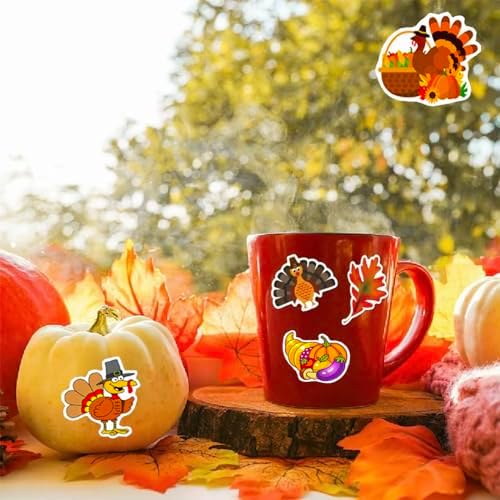 Thanksgiving Stickers Pack, 100Pcs Cute Vinyl Thanksgiving Stickers for Water Bottles Envelopes Scrapbooking Crafts, Funny Fall Hoilday Sticker Gifts for Kids Teens Adults