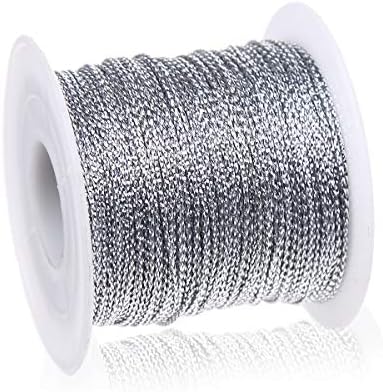 1mm Metallic Silver Cord String Non Stretch Thread for Jewelry Craft Making, Hang Tags, 100 Meters/ 109 Yards