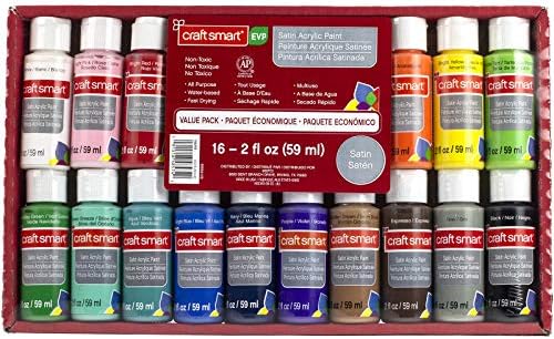 Multi-Surface Satin Acrylic Paint Value Pack, 16 Paints by Craft Smart (2 oz)
