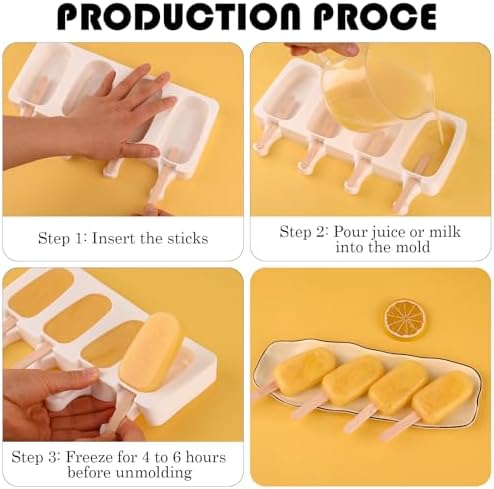 Sakolla 3 Pcs 4 Cavity Mini Popsicle Silicone Molds with 100 Wooden Sticks