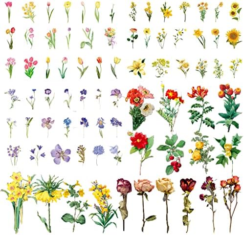 BLEDS 141 PCS Scrapbook Stickers Supplies, 120 PCS Nature Flower Self-Adhesive Stickers Plus 21PCS Big Size Scrapbooking Stickers Journaling Kit for Junk Journal Craft Card Making Decorative