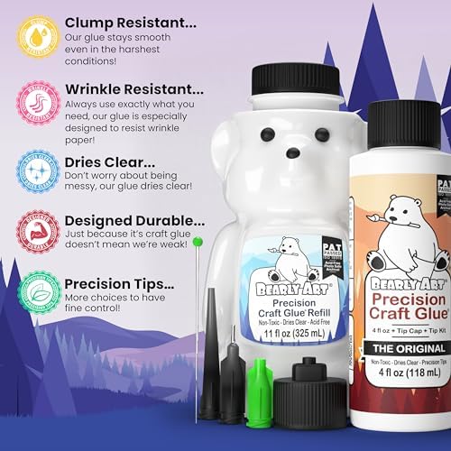 Bearly Art Precision Craft Glue Bundle - 4 fl oz Original & 11 fl oz Refill