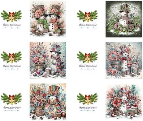 6 Pack 5D DIY Diamond Painting Christmas Snowman Greeting Card Kit, Diamond Art Birthday Holiday Greeting Card, Art Crafts Kit Creative with Envelope