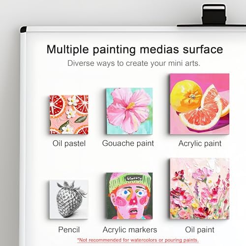 AUREUO Mini Magnetic Canvas Panel 2.5x2.5 Inch / 24 Pack - Small Square Flat Canvas Board with Magnet Back Art Gift Set Bulk Pack Tiny Thin Canvases for Painting & Craft