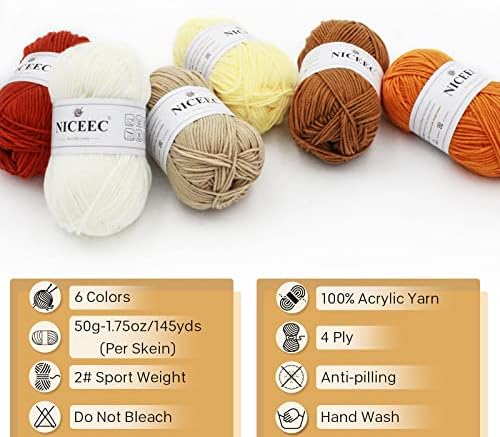 NICEEC 300g Soft Assorted Colors Yarn 100% Acrylic 870yds -Series 8