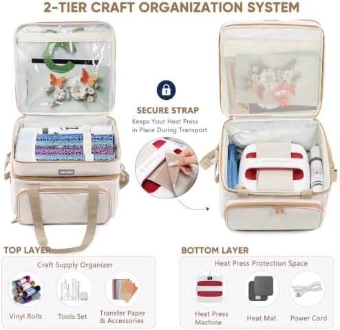 AMOIGEE Double-Layer Carrying Case, Craft Organizer for Cricut Accessories