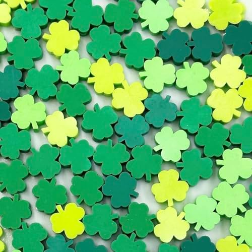 100Pcs St. Patrick's Day Shamrocks Handmade Polymer Clay Beads, Luck Clover Prints Polymer Clay Spacer Beads for Women Jewelry Making DIY Charms Bracelet Necklace Hair Clip Accessories Handmade Craft