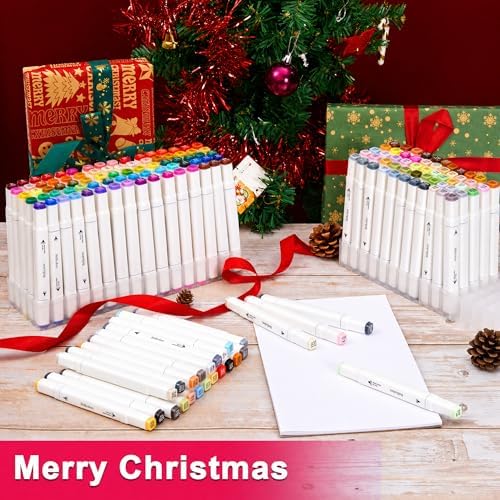 Brillcolors 168 Colors Alcohol Markers Set with Base Dual Tip Drawing Markers for Comics Coloring Sketching Illustration (168 White) -Refillable