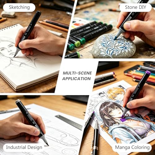13Pcs Alcohol Markers Pure Color Series,Black Pen Barrel Dual Tip Soft Art Solid Color Markers Set for Adults Beginner Drawing Sketching (Purple)