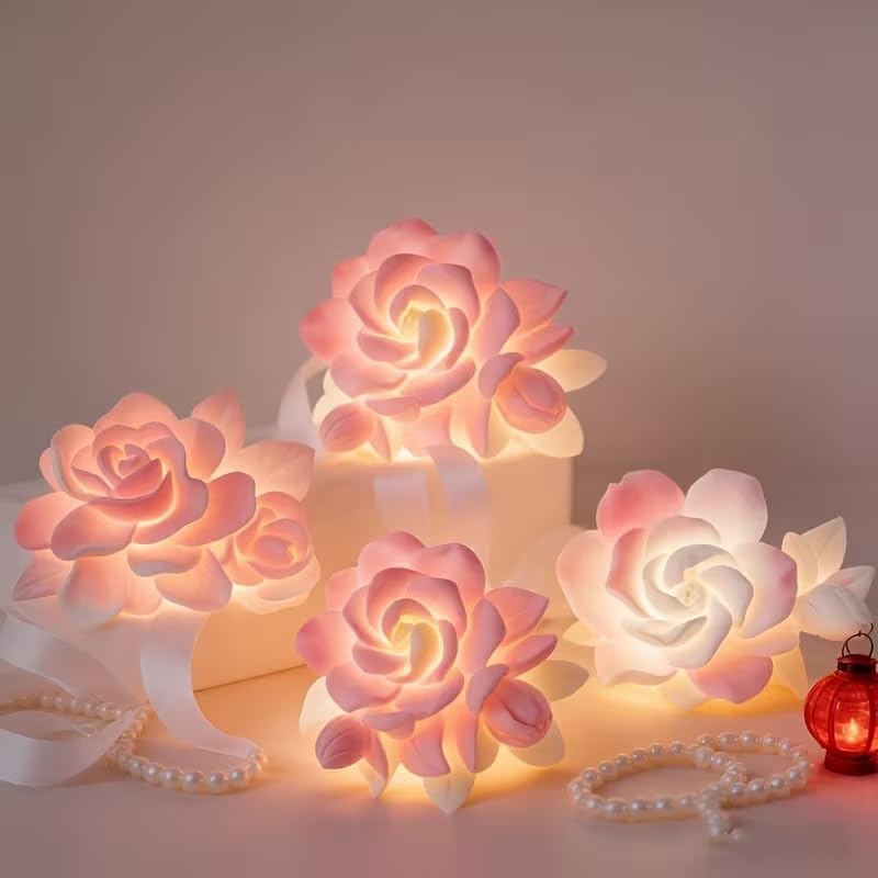 4 Pcs 3D Flower Candle Silicone Molds,Gardenia Shape for Candle Soap Crafts