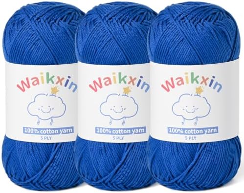 3 Pack of 100% Cotton Yarn for Crocheting,Baby Yarn for Crocheting Soft,5 Ply Milk Cotton Yarn,#2 Sport Weight Cotton Yarn,10.6oz/787.4yds Amigurumi Yarn for Puzzle,Clothes&DIY Crafts.(3 Blue)