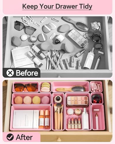 KEMETHY 25 PCS Plastic Drawer Organizers Set, 4 Sizes Vanity Organizer