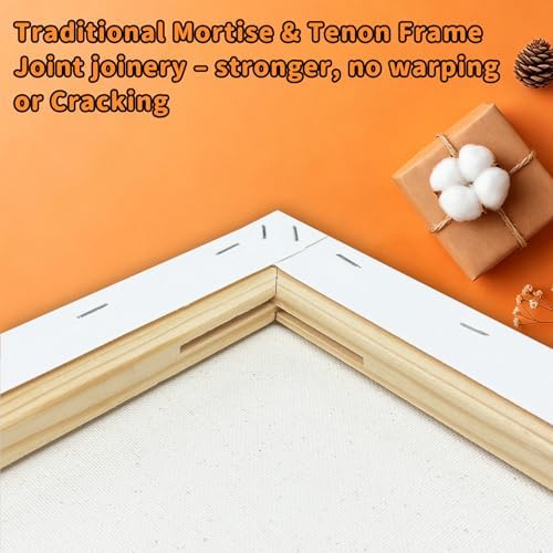 22-Pack Stretched Canvas 6 Sizes 6x6 to 16x20 Cotton for Oil & Acrylic | 10oz 100% cotton duck seed husk, triple acid-free gesso, reinforced pine frames for oil, acrylic & mixed media