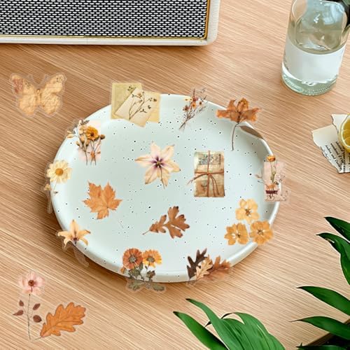 50PCS Transparent Flora Scrapbook Stickers, Vintage Aesthetic Flowers Sticker for Scrapbooks Travel Journal, Vinyl Waterproof for Water Bottles Laptop Phone Scrapbook Supplies DIY Crafts(Flower-A)