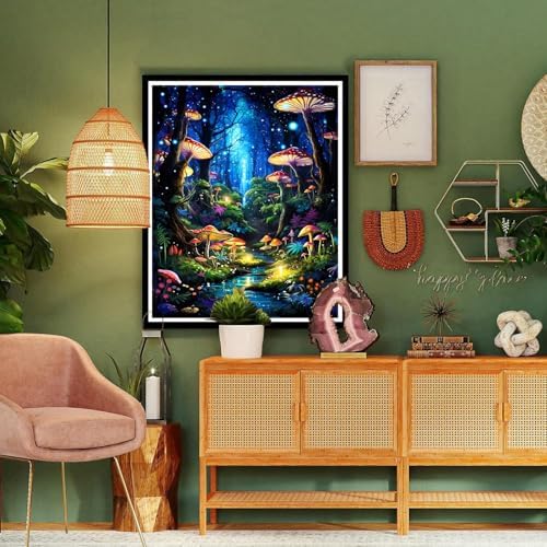Mushroom Paint by Numbers for Adults - Forest Paint by Number on Canvas