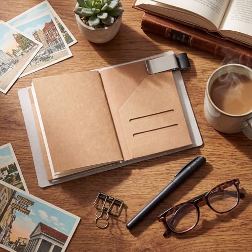 Thenshop Leather Travel Notebook 3 Inserts,White,Passport Size