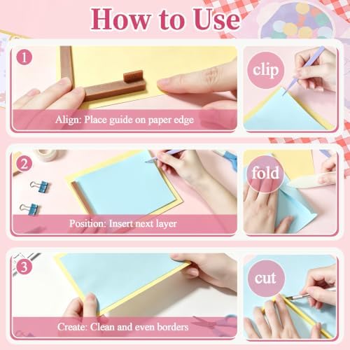 FOWSRHRG Paper Crafting Alignment Guide Set, 7 Pcs Paper Crafting Alignment Guides with Case Tweezer Craft Knife, Color-Coded Tools, Precision Layering Matting Spacers for Scrapbooking DIY Crafts