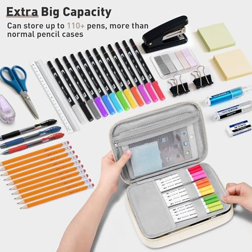 Zannaki Large Capacity Pencil Pouch Organizer | Soft Corduroy Pencil Box for Girls Boys Teens | Cute Big Pen Bag with Multiple Zipper Pockets - Pencil Case Storage for Art Supplies & Stationery-Beige