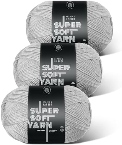 Acrylic Yarn for Crocheting & Knitting – Soft Crochet Yarn for Crocheting, 3 Pack of 370 Yards, Perfect for Crafts & Amigurumi, Medium Worsted Weight 4, Light Grey
