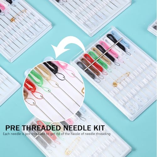 MTLEE 14 Boxes 140 Pieces Quick Fix Sewing Kit, Easy Pre Threaded Needle