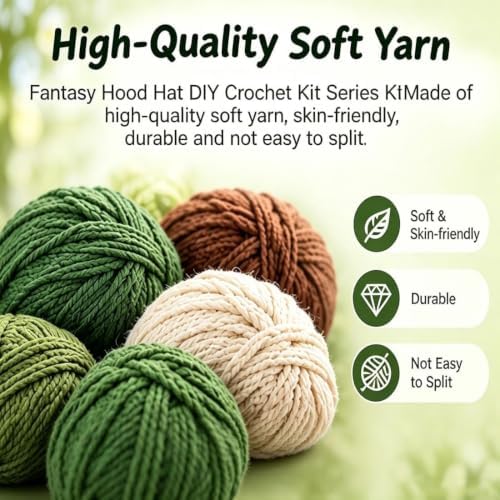 WEERSHUN Fantasy Hood Hat DIY Crochet Kit Series, Animal Hood Hat DIY Crochet Kit for Beginners, Complete Great Experience, Tutorial Guide, Yarn & Hook, Great Birthday Holiday Gift (Frost Dragon)