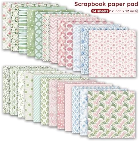 6-inch Patterned Scrapbook Paper Pad, 24 Sheets Double Sided Flowers Aesthetic Origami for Journaling Collage Supplies Cards Decor Gifts Crafts DIY Wrapping Decor Folded Photo Album