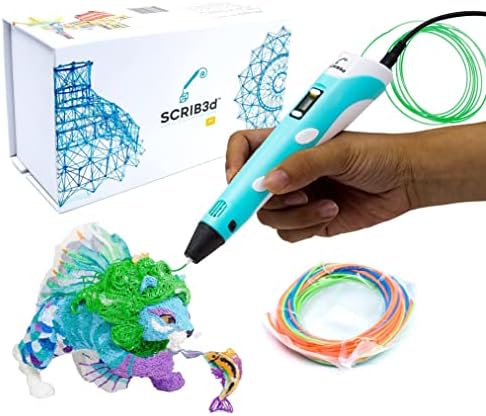 SCRIB3D P1 3D Printing Pen with Display - Includes 3D Pen, 3 Starter Colors of PLA Filament, Stencil Book + Project Guide, and Power Adapter