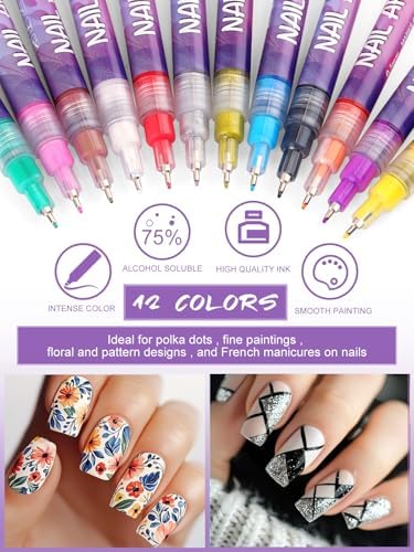 12 Color Nail Art Markers Kalolary Nail Art Pens Quick Dry Nail Polish Pen