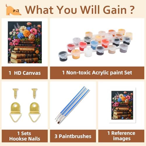 Reivworl Book Paint by Numbers Kit for Adults Beginners, Flowers Paint by Numbers, Adult Paint by Number Kits for Gifts and Home Wall Decor 16x20 Inch