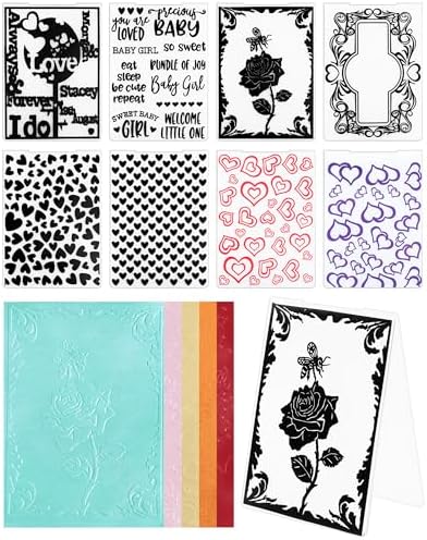 FIVEIZERO 8 Pcs Embossing Folders for Embossing Machine, 5.8 x 4.1 Inch Paper Card Embossing Templates, Love Letter Series for Card Making, Scrapbook, Photo Album & DIY Crafts